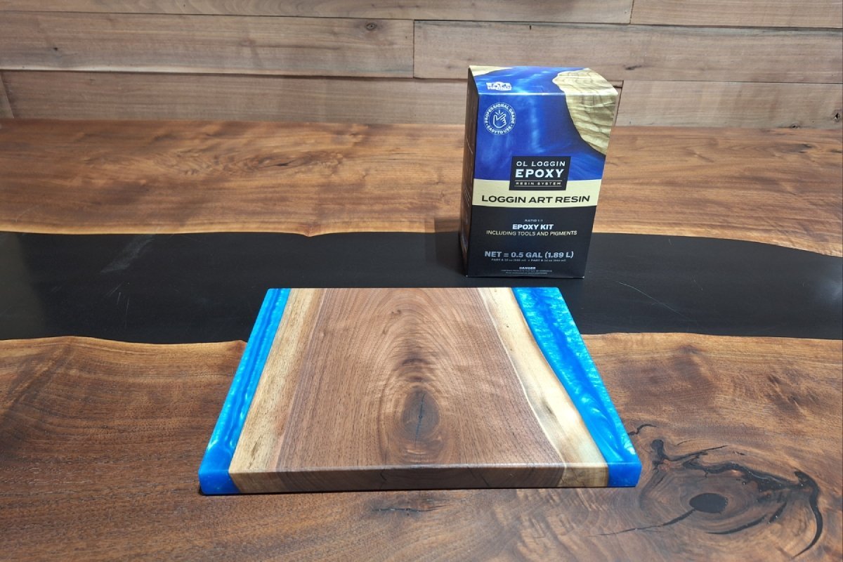 10" x 12" Walnut and Epoxy Serving Tray - Ocean Blue - My Store
