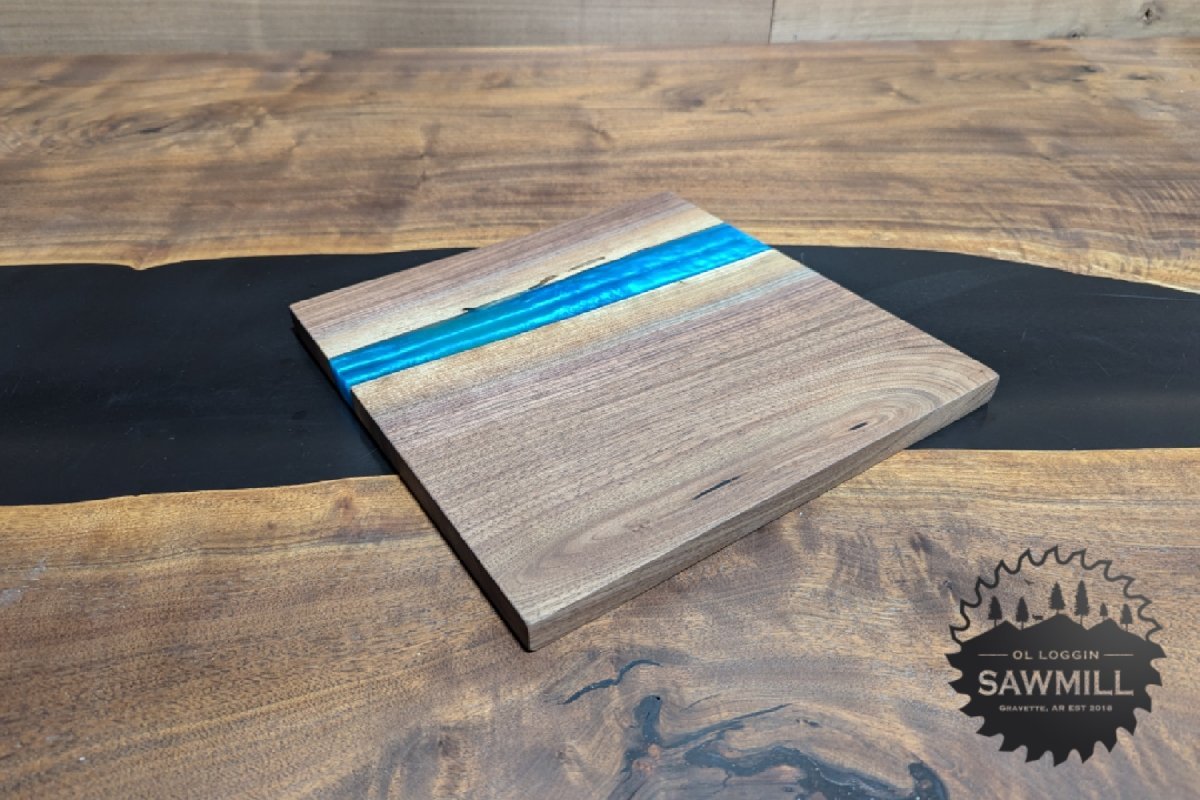 11" X 11" Walnut and Epoxy Serving Tray - Calm Breeze River - My Store