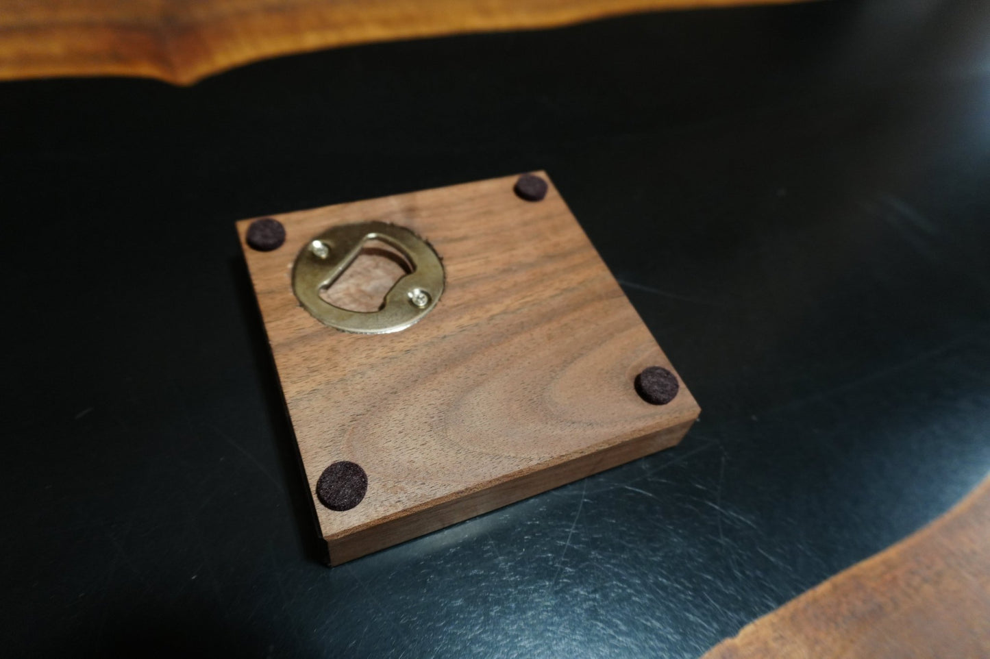 Walnut & Epoxy Coasters – Ol Loggin Lager Logo 4" X 4" - Ol Loggin Sawmill