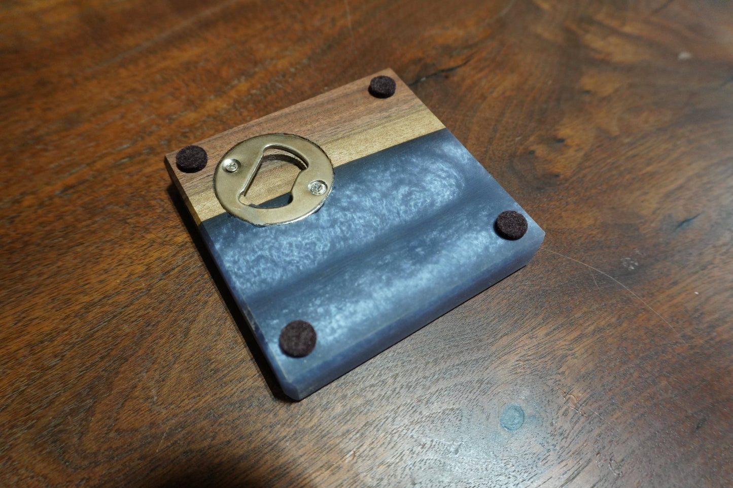 Walnut & Epoxy Coasters – Ol Loggin Lager Logo 4" X 4" - Ol Loggin Sawmill