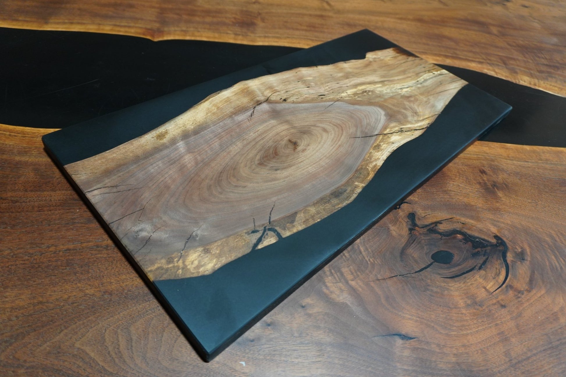 12" X 23" Walnut Black Epoxy Serving Tray - Ol Loggin Sawmill