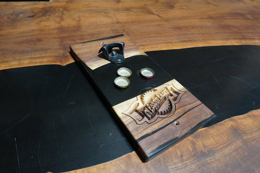 12"X 6" Wall Mount Magnetic Walnut & Black Epoxy Bottle Opener - Ol Loggin Sawmill
