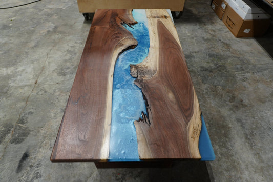 Blue Current - Ocean Scene Walnut Coffee Table - Ol Loggin Sawmill