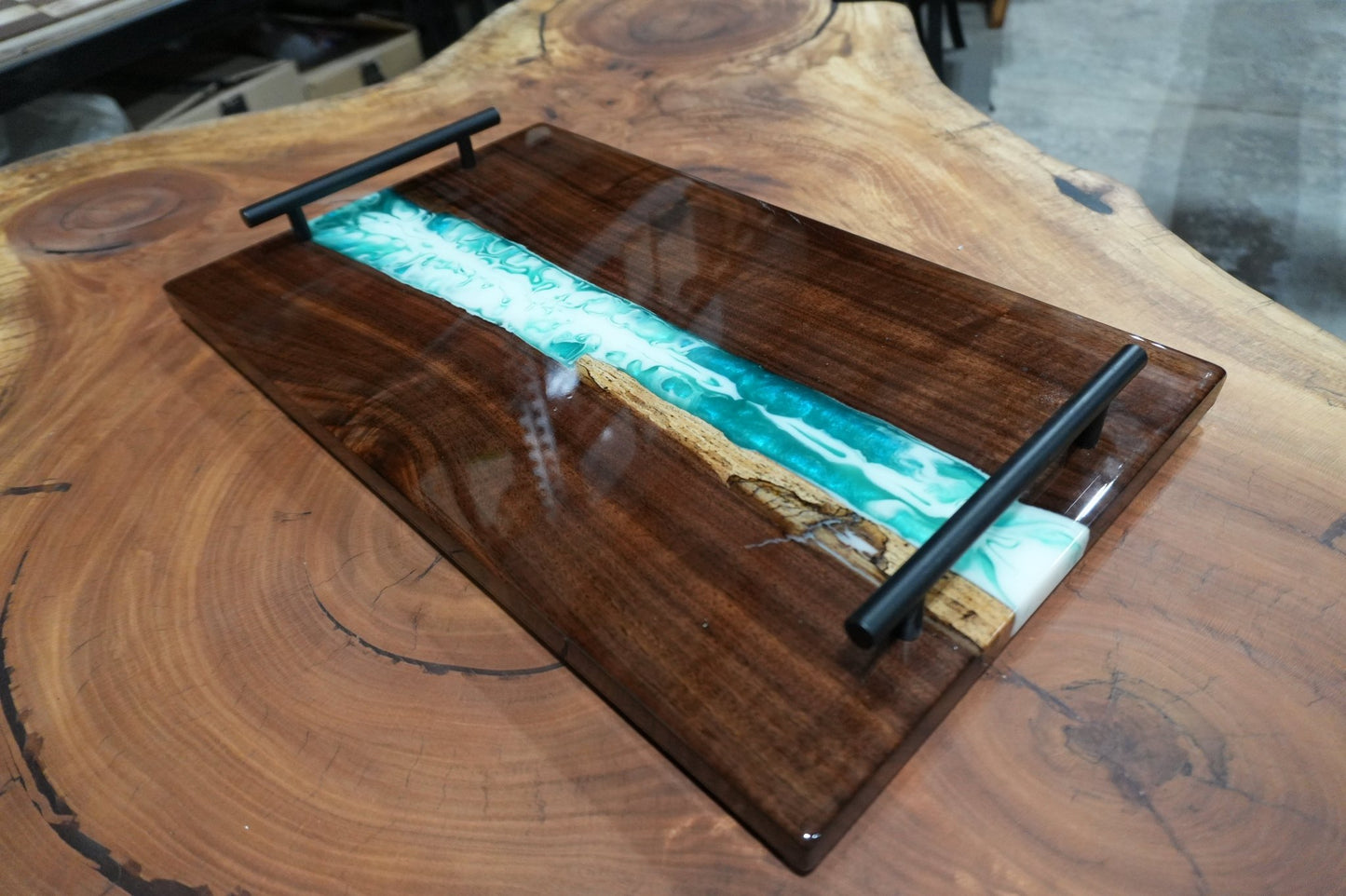 Emerald & Ivory Flood Coat Serving Tray - Ol Loggin Sawmill