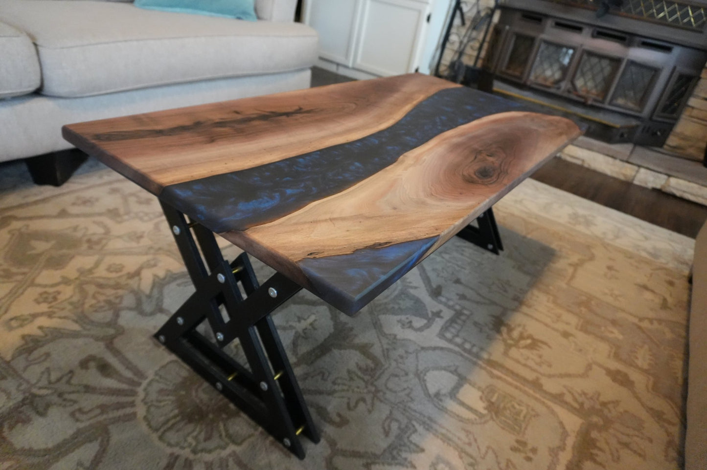 Iridescent Blue Epoxy & Walnut Coffee Table - Ol Loggin Sawmill