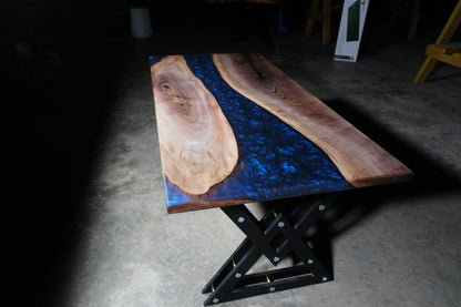 Iridescent Blue Epoxy & Walnut Coffee Table - Ol Loggin Sawmill