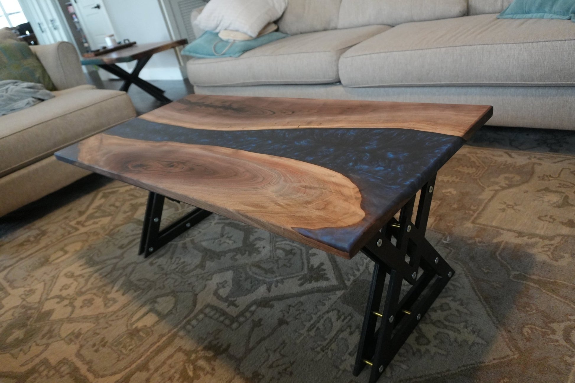 Iridescent Blue Epoxy & Walnut Coffee Table - Ol Loggin Sawmill