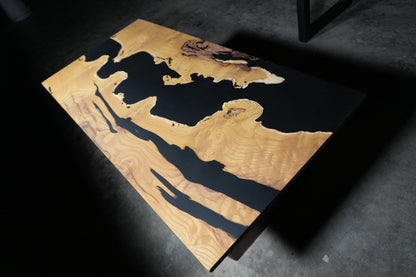 Midnight Burl: Mulberry Burl & Black Epoxy Coffee Table - Ol Loggin Sawmill