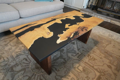 Midnight Burl: Mulberry Burl & Black Epoxy Coffee Table - Ol Loggin Sawmill