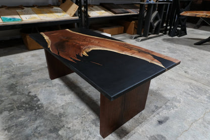 "Midnight Drift" – Black Epoxy Walnut Coffee Table - Ol Loggin Sawmill