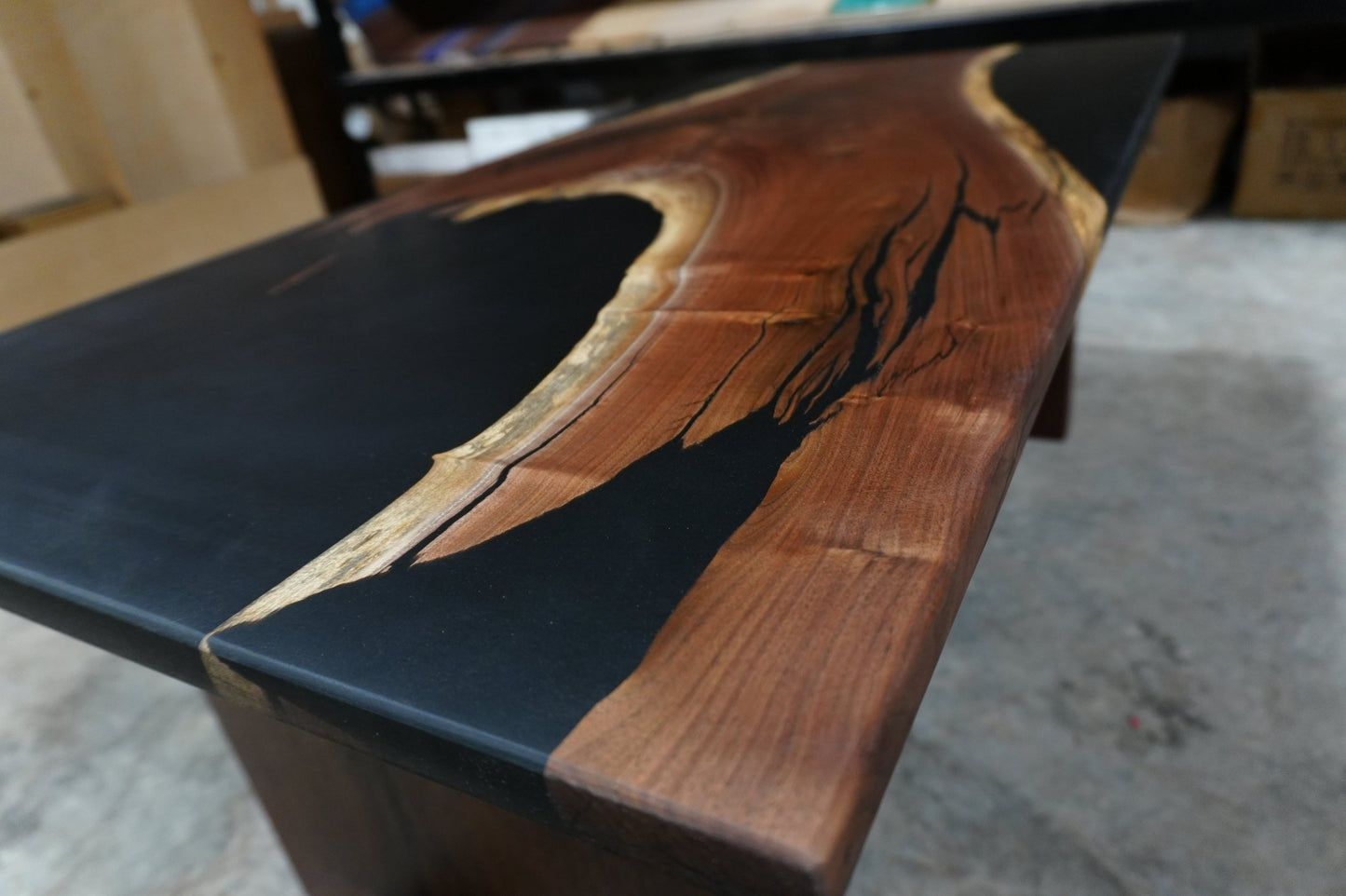 "Midnight Drift" – Black Epoxy Walnut Coffee Table - Ol Loggin Sawmill