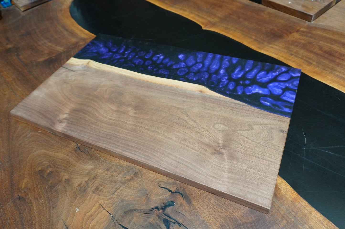 Purple Blue Walnut Epoxy Serving Trey - Ol Loggin Sawmill