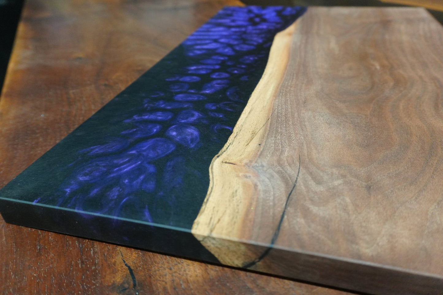 Purple Blue Walnut Epoxy Serving Trey - Ol Loggin Sawmill