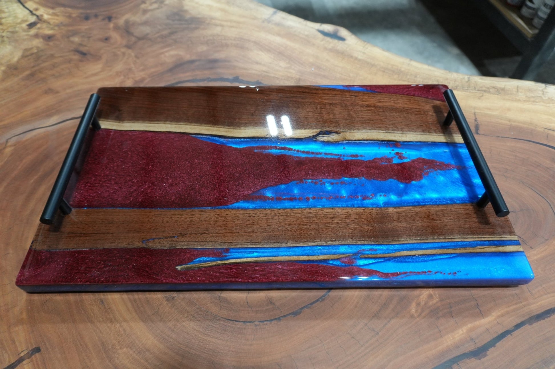 Red & Blue Flood Coat Serving Tray - Ol Loggin Sawmill