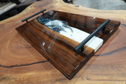 Turquoise & White Flood Coat Serving Tray - Ol Loggin Sawmill
