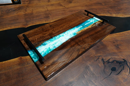 Turquoise & White Flood Coat Serving Tray - Ol Loggin Sawmill