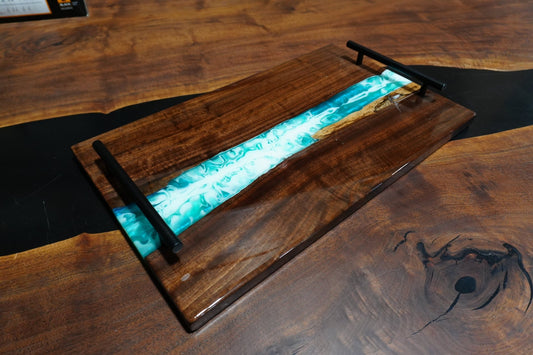 Turquoise & White Flood Coat Serving Tray - Ol Loggin Sawmill