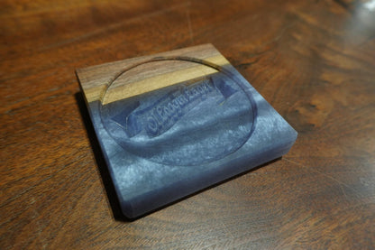 Walnut & Epoxy Coasters – Ol Loggin Lager Logo 4" X 4" - Ol Loggin Sawmill